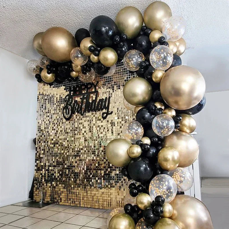 Black Gold Balloon Garland Arch Kit Confetti Latex Balloon Happy 18 30 40 50 Year Old Birthday Party Decor Adults Anniversary