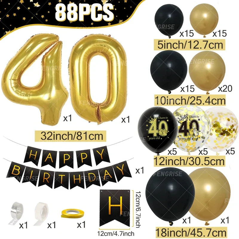 Black Gold Balloon Garland Arch Kit Confetti Latex Balloon Happy 18 30 40 50 Year Old Birthday Party Decor Adults Anniversary