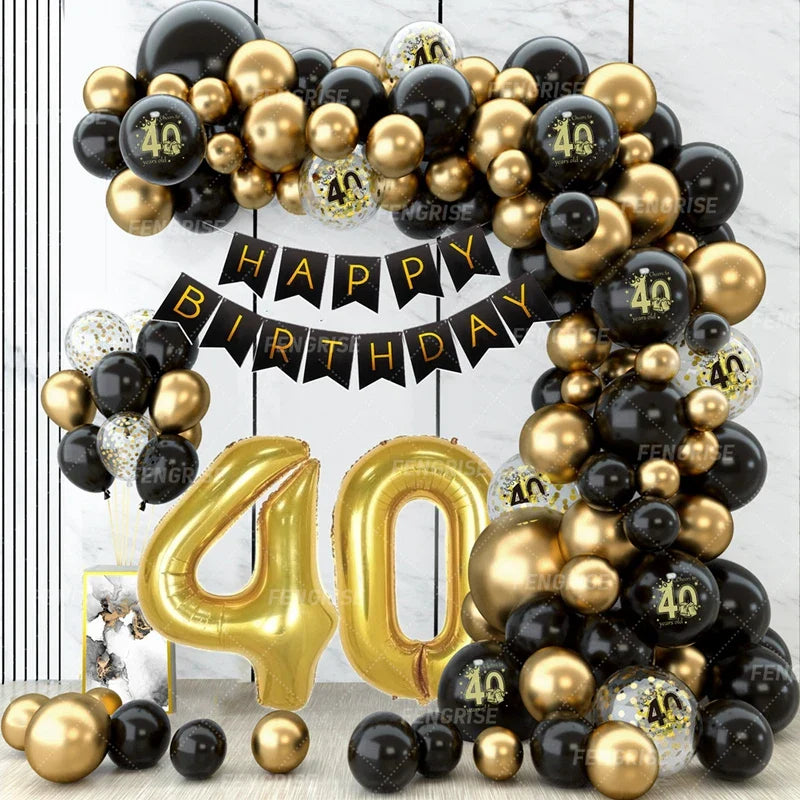 Black Gold Balloon Garland Arch Kit Confetti Latex Balloon Happy 18 30 40 50 Year Old Birthday Party Decor Adults Anniversary
