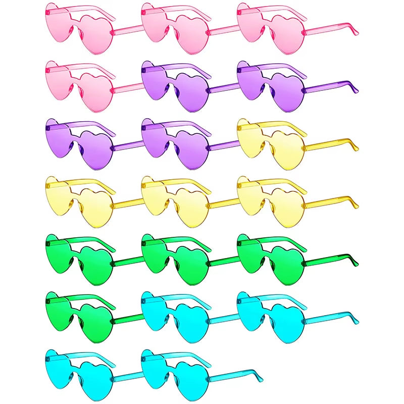 80-20Pcs Wedding Gifts for Guests Candy Color Frameless Glasses Rimless Heart Sunglasses Hen Party Glasses Birthday/Bachelorette