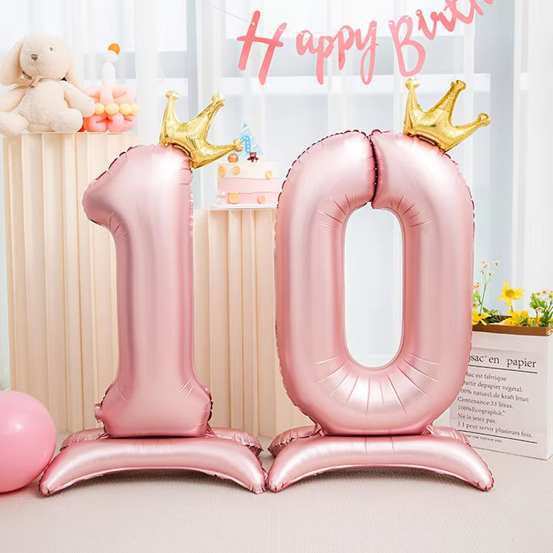 42Inch Crown Decor Pink Aluminum Foil Digital Balloon Number Balloon for Birthday Party Decoration Supplies Girls Birthday Favor