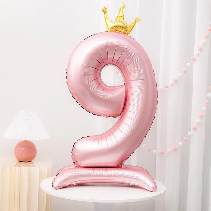 42Inch Crown Decor Pink Aluminum Foil Digital Balloon Number Balloon for Birthday Party Decoration Supplies Girls Birthday Favor