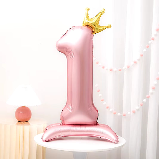 42Inch Crown Decor Pink Aluminum Foil Digital Balloon Number Balloon for Birthday Party Decoration Supplies Girls Birthday Favor