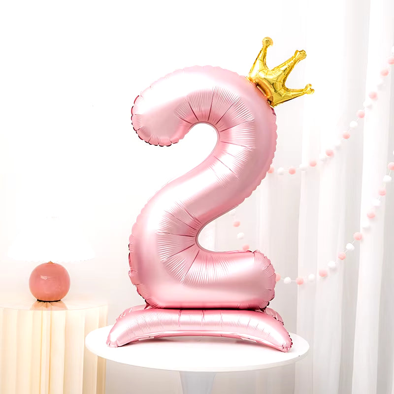 42Inch Crown Decor Pink Aluminum Foil Digital Balloon Number Balloon for Birthday Party Decoration Supplies Girls Birthday Favor