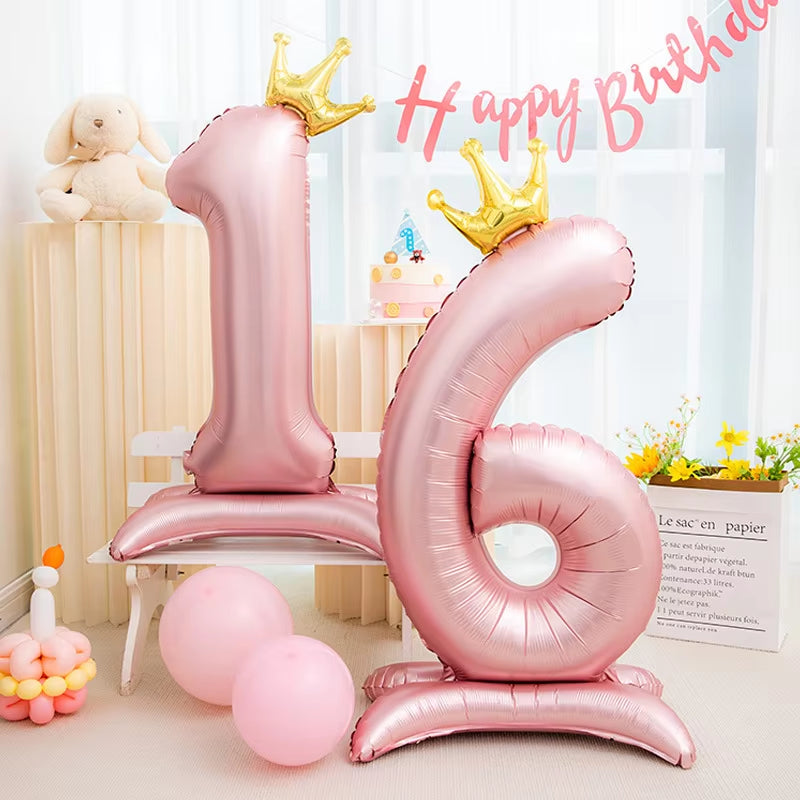 42Inch Crown Decor Pink Aluminum Foil Digital Balloon Number Balloon for Birthday Party Decoration Supplies Girls Birthday Favor