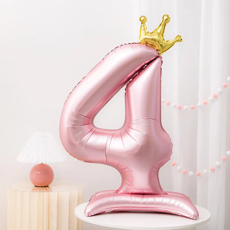 42Inch Crown Decor Pink Aluminum Foil Digital Balloon Number Balloon for Birthday Party Decoration Supplies Girls Birthday Favor