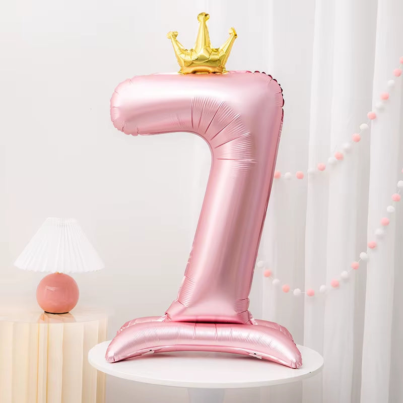 42Inch Crown Decor Pink Aluminum Foil Digital Balloon Number Balloon for Birthday Party Decoration Supplies Girls Birthday Favor