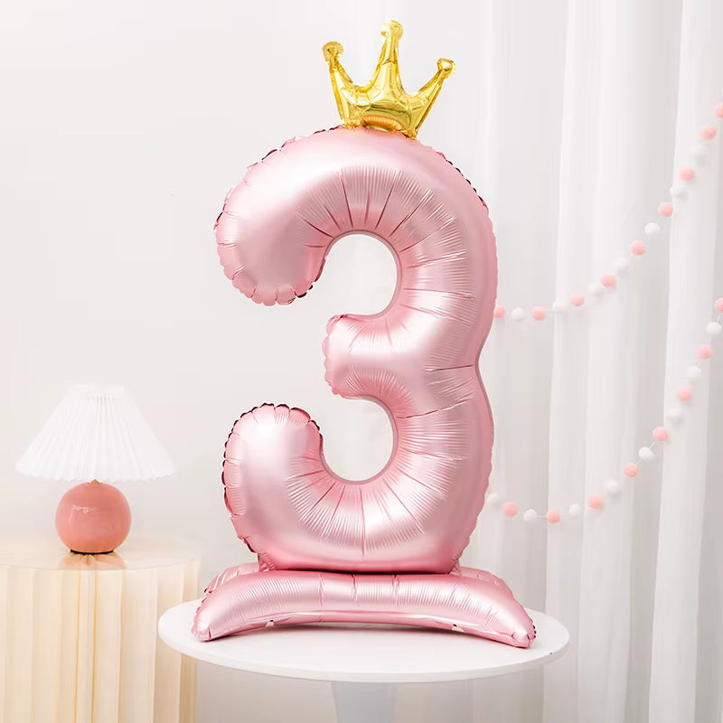 42Inch Crown Decor Pink Aluminum Foil Digital Balloon Number Balloon for Birthday Party Decoration Supplies Girls Birthday Favor