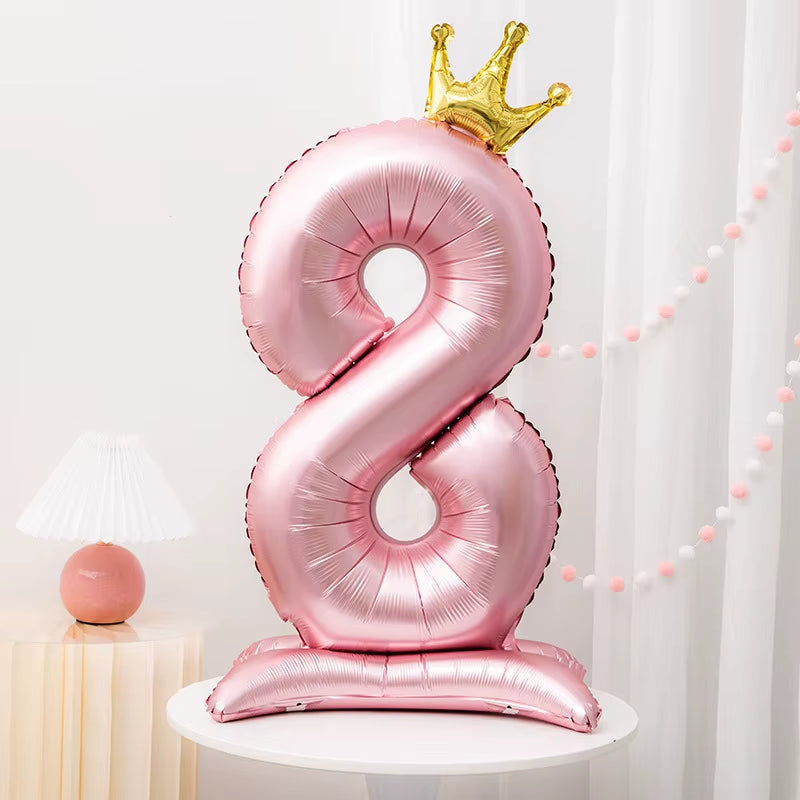 42Inch Crown Decor Pink Aluminum Foil Digital Balloon Number Balloon for Birthday Party Decoration Supplies Girls Birthday Favor