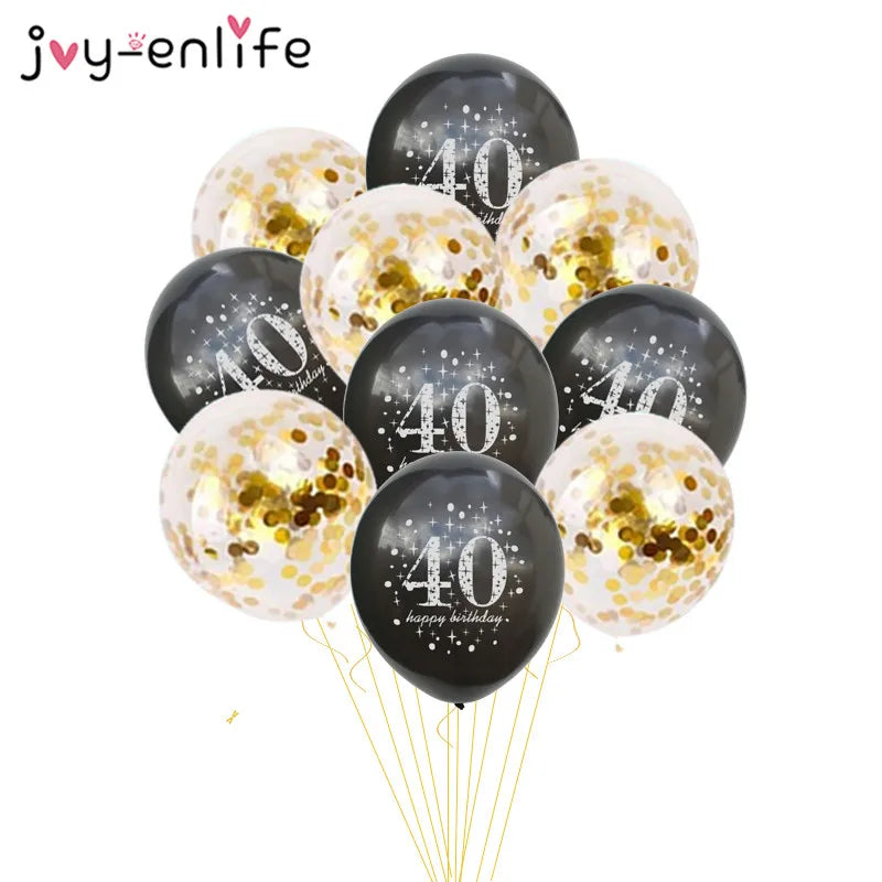 10Pcs Inflatable Confetti Balloons 12Inch Latex Balloons 30 40 50 60 Years Birthday Party Adult Foil Helium Balloons