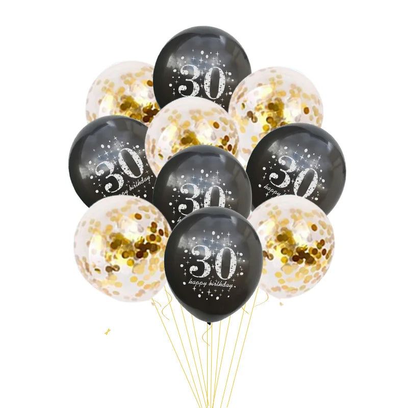 10Pcs Inflatable Confetti Balloons 12Inch Latex Balloons 30 40 50 60 Years Birthday Party Adult Foil Helium Balloons