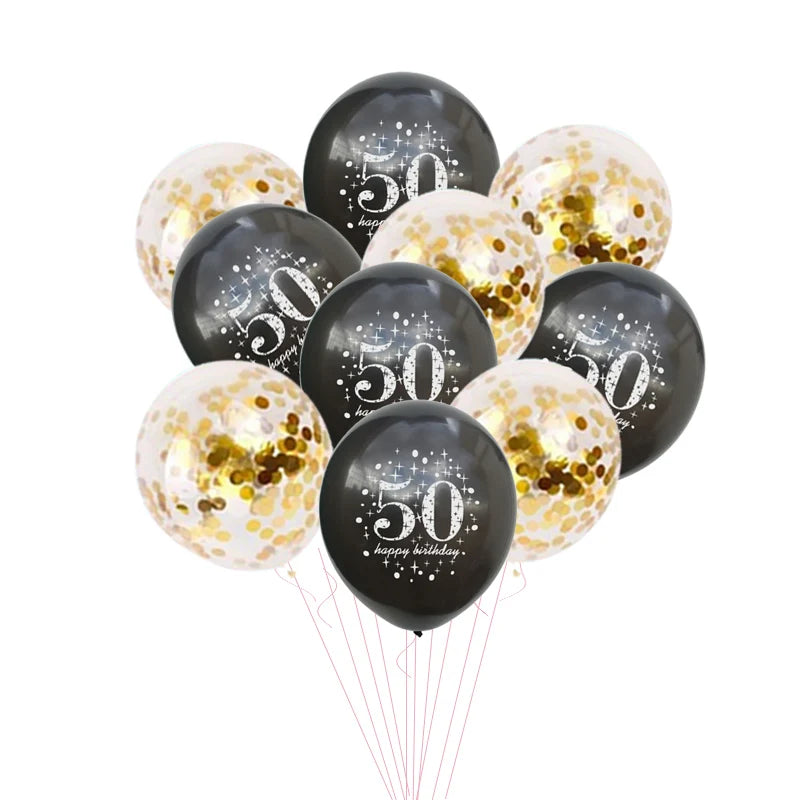 10Pcs Inflatable Confetti Balloons 12Inch Latex Balloons 30 40 50 60 Years Birthday Party Adult Foil Helium Balloons