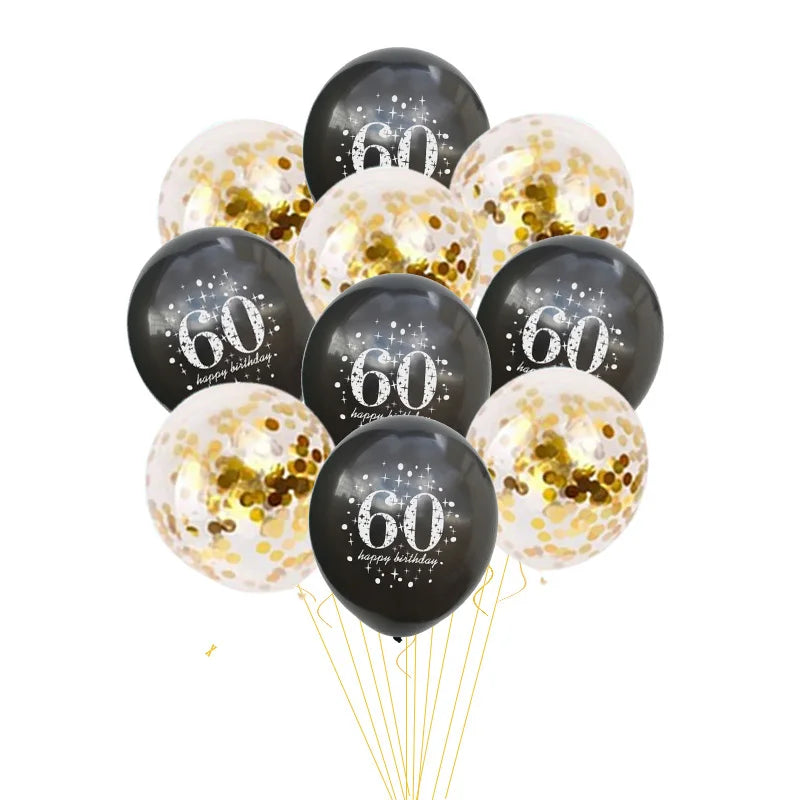 10Pcs Inflatable Confetti Balloons 12Inch Latex Balloons 30 40 50 60 Years Birthday Party Adult Foil Helium Balloons