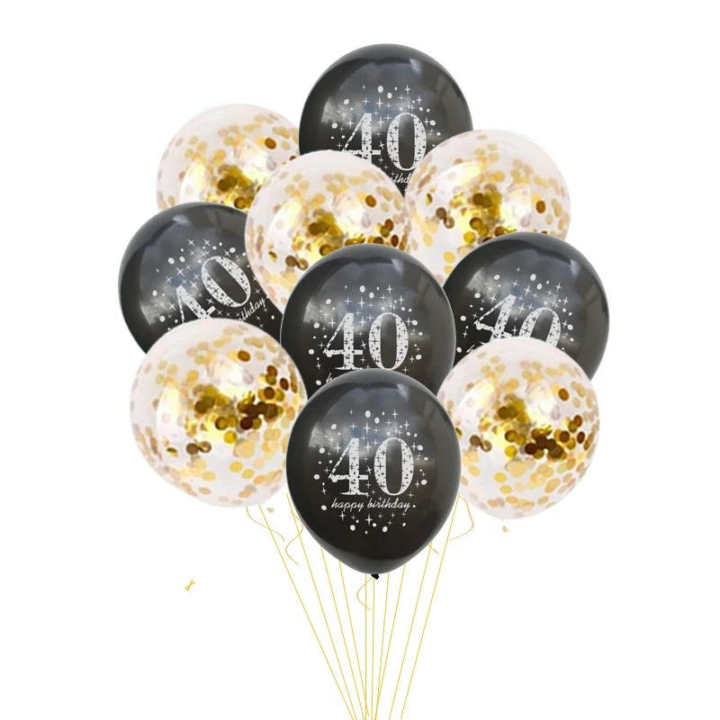 10Pcs Inflatable Confetti Balloons 12Inch Latex Balloons 30 40 50 60 Years Birthday Party Adult Foil Helium Balloons