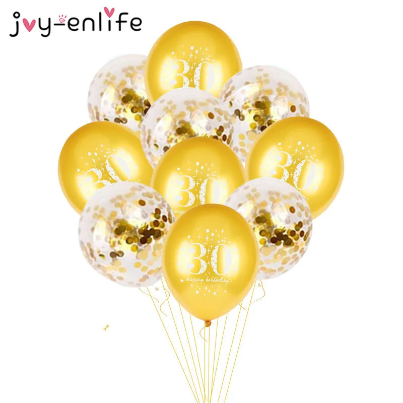 10Pcs Inflatable Confetti Balloons 12Inch Latex Balloons 30 40 50 60 Years Birthday Party Adult Foil Helium Balloons