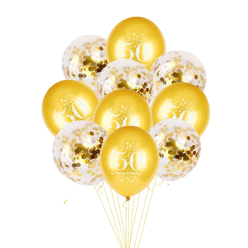 10Pcs Inflatable Confetti Balloons 12Inch Latex Balloons 30 40 50 60 Years Birthday Party Adult Foil Helium Balloons