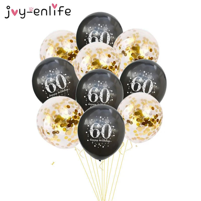 10Pcs Inflatable Confetti Balloons 12Inch Latex Balloons 30 40 50 60 Years Birthday Party Adult Foil Helium Balloons