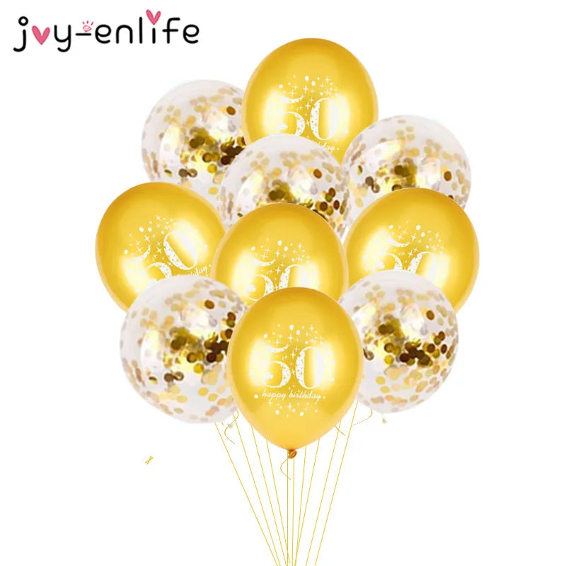 10Pcs Inflatable Confetti Balloons 12Inch Latex Balloons 30 40 50 60 Years Birthday Party Adult Foil Helium Balloons