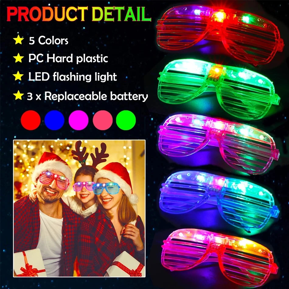 1-60PCS 6 Neon Colours Eyeshade Lampshade Luminous LED Glasses Christmas Party Mardi Gras Decoration Party Glasses