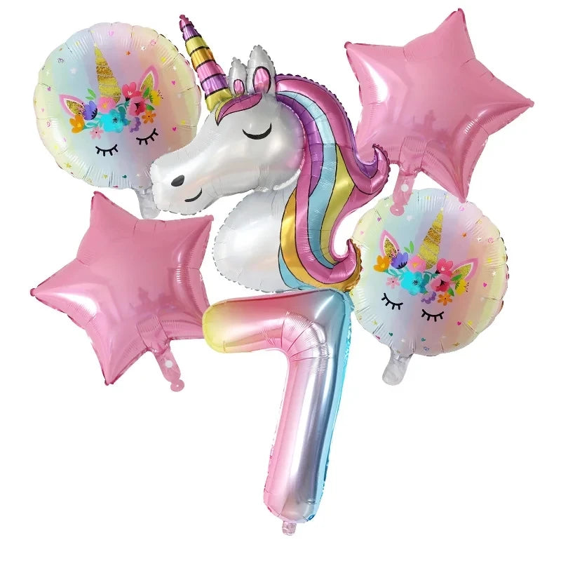 1Set Rainbow Unicorn Balloon 30 Inch Number Foil Balloons 1St Kids Unicorn Theme Birthday Party Decorationations Baby Shower Globos