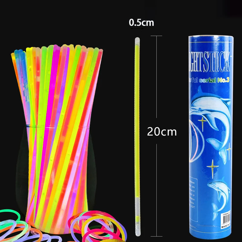 100Pcs Night Glow Party Supplies with Connectors, CHILDREN'S or Adult Party Glow Necklaces and Bracelets Party Decoration Glow