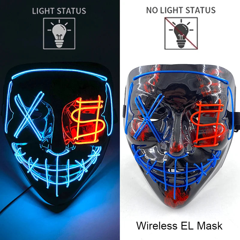 Wireless Halloween Neon LED Purge Mask Masque Masquerade Party Masks Light Grow in the Dark Horror Mask Glowing Masker