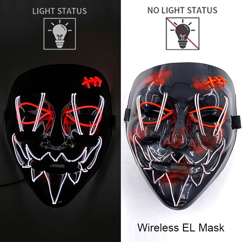 Wireless Halloween Neon LED Purge Mask Masque Masquerade Party Masks Light Grow in the Dark Horror Mask Glowing Masker