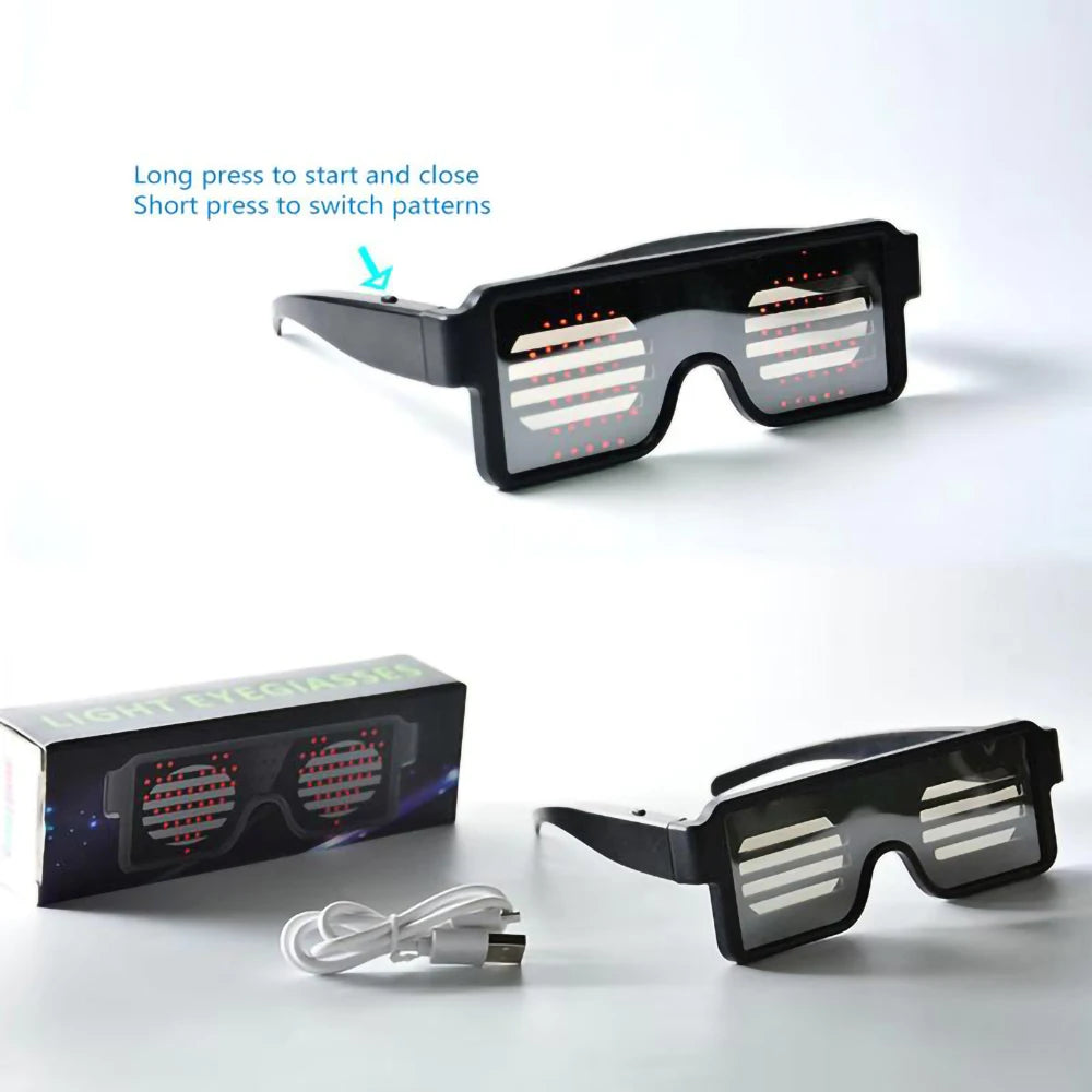 USB Charging Luminous Glasses Festival Party Glowing Toy Gift LED Flashing Pattern Messages Animations Electronic Eyeglasses