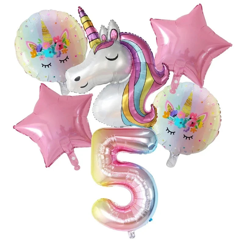 1Set Rainbow Unicorn Balloon 30 Inch Number Foil Balloons 1St Kids Unicorn Theme Birthday Party Decorationations Baby Shower Globos