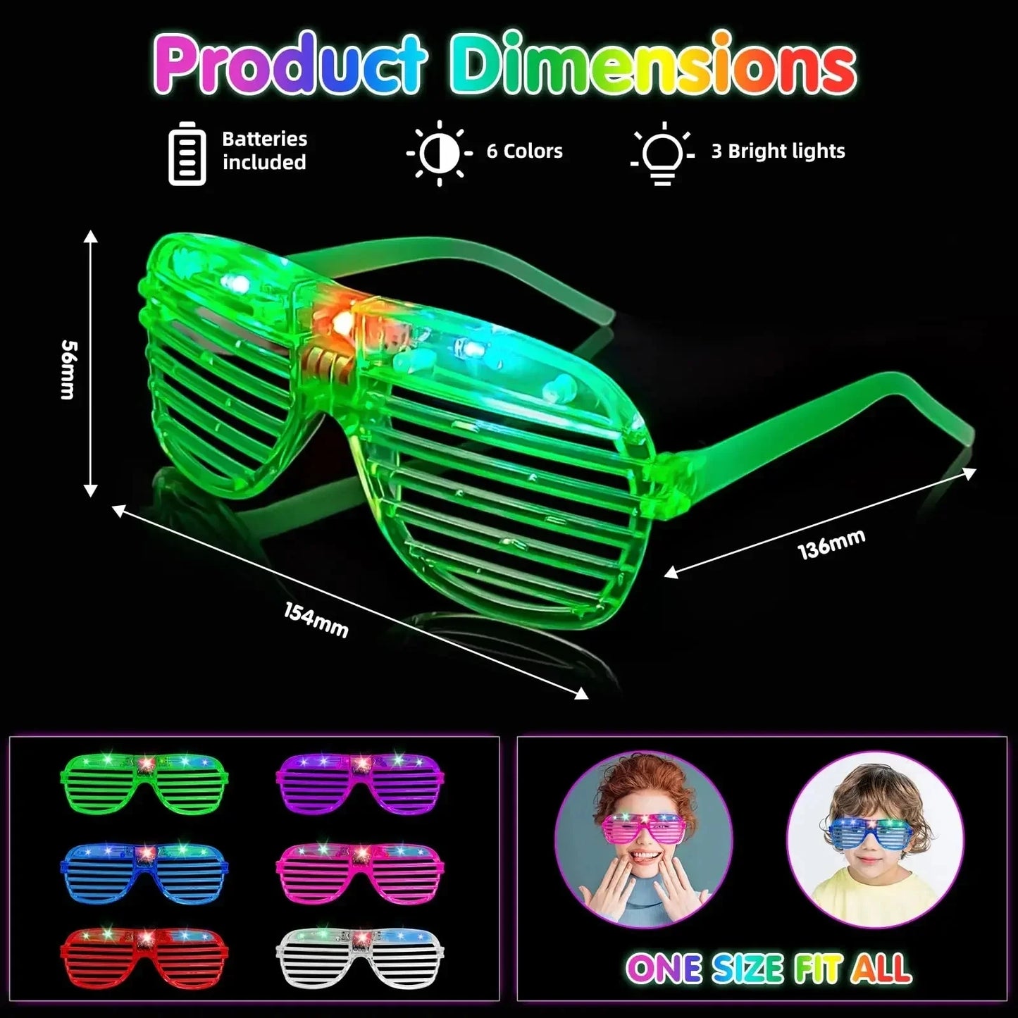 1-60PCS 6 Neon Colours Eyeshade Lampshade Luminous LED Glasses Christmas Party Mardi Gras Decoration Party Glasses