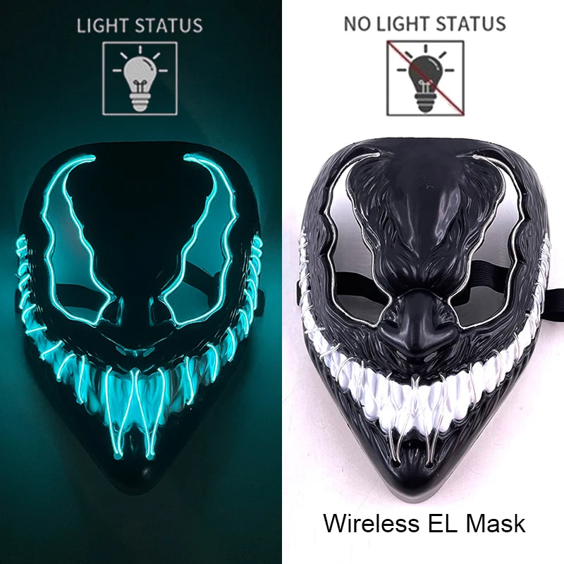 Wireless Halloween Neon LED Purge Mask Masque Masquerade Party Masks Light Grow in the Dark Horror Mask Glowing Masker