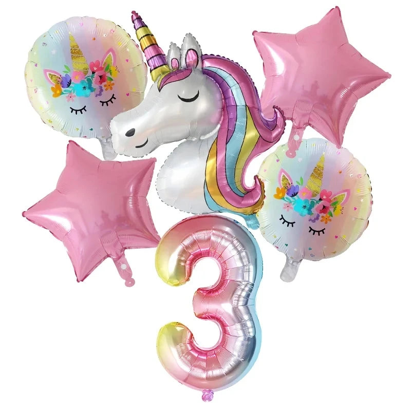 1Set Rainbow Unicorn Balloon 30 Inch Number Foil Balloons 1St Kids Unicorn Theme Birthday Party Decorationations Baby Shower Globos