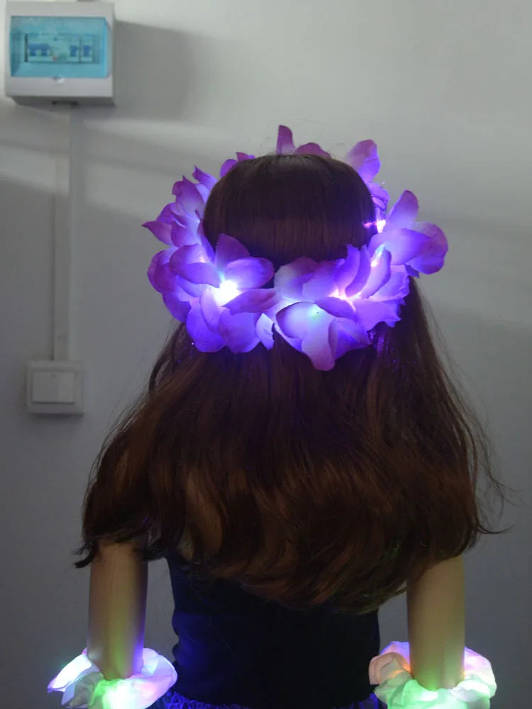 1Pcs Women Girl LED Hawaii Hawaiian Lei Headband Glow Light up Flower Crown Wreath Birthday Party Navidad Halloween