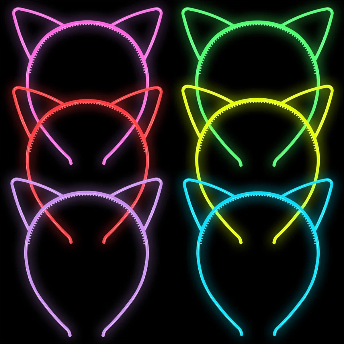 6Pcs Fluorescent Hair Hoop Plastic Headband Glow in the Dark Party Supplies Photo Booth for Kids Adults Birthday Wedding Decor