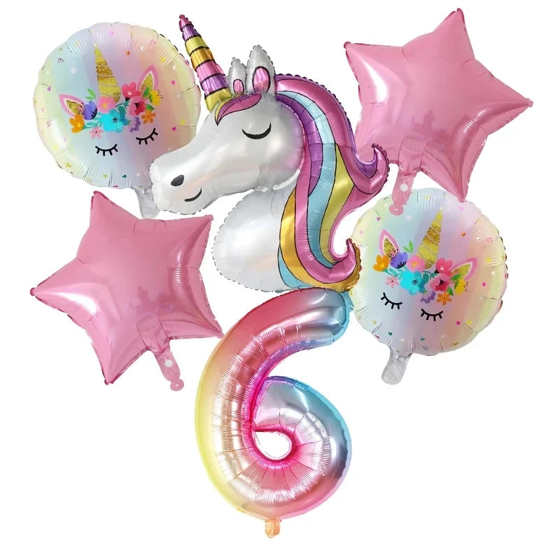 1Set Rainbow Unicorn Balloon 30 Inch Number Foil Balloons 1St Kids Unicorn Theme Birthday Party Decorationations Baby Shower Globos