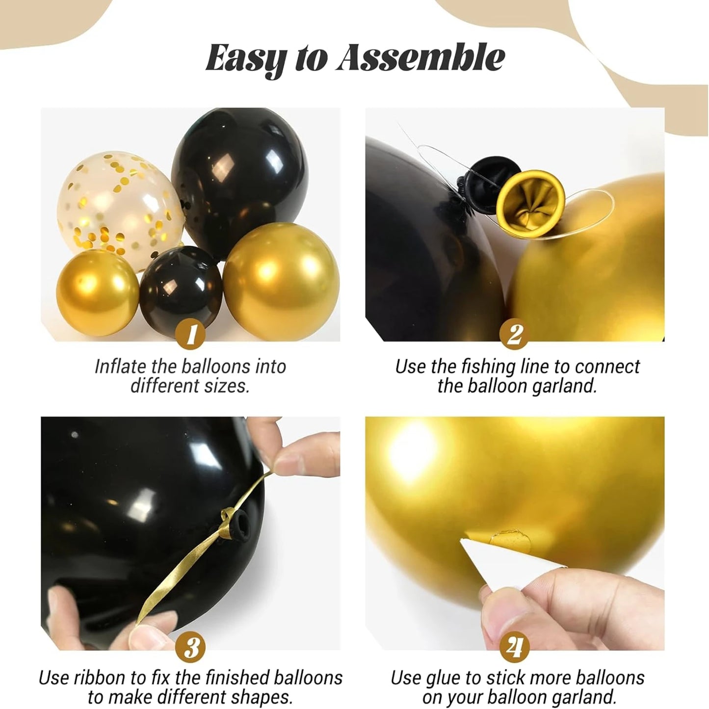 121Pcs Black and Gold Balloons Garland Arch Kit with Starburst Foil Balloons for New Years Wedding Birthday Party Decorations