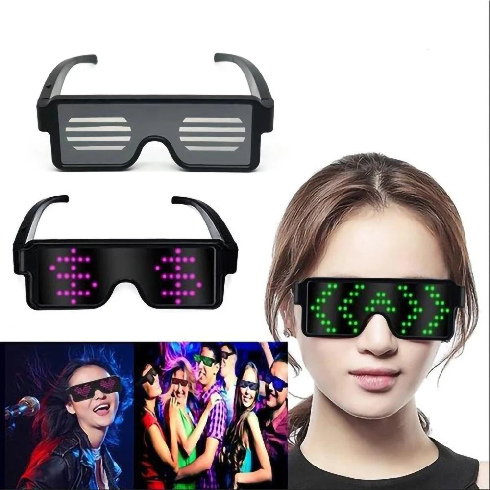 USB Charging Luminous Glasses Festival Party Glowing Toy Gift LED Flashing Pattern Messages Animations Electronic Eyeglasses