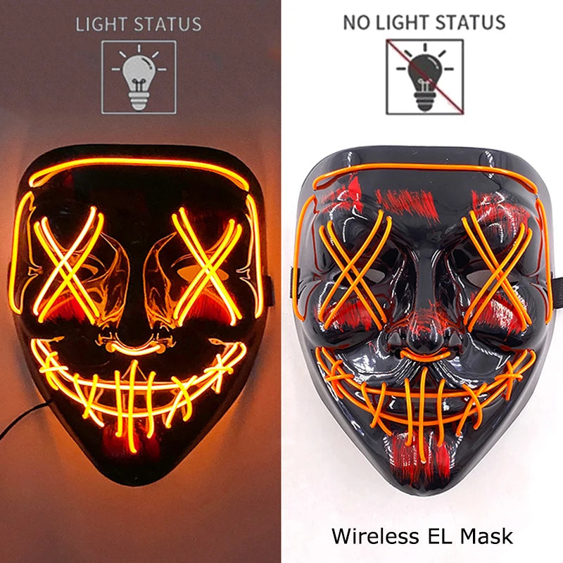 Wireless Halloween Neon LED Purge Mask Masque Masquerade Party Masks Light Grow in the Dark Horror Mask Glowing Masker