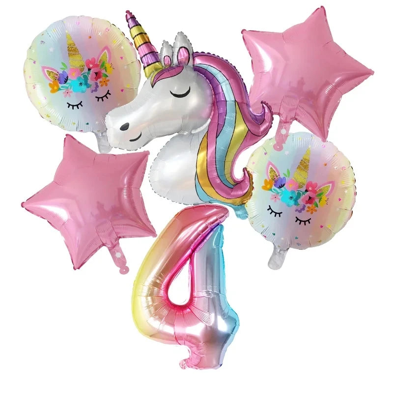 1Set Rainbow Unicorn Balloon 30 Inch Number Foil Balloons 1St Kids Unicorn Theme Birthday Party Decorationations Baby Shower Globos