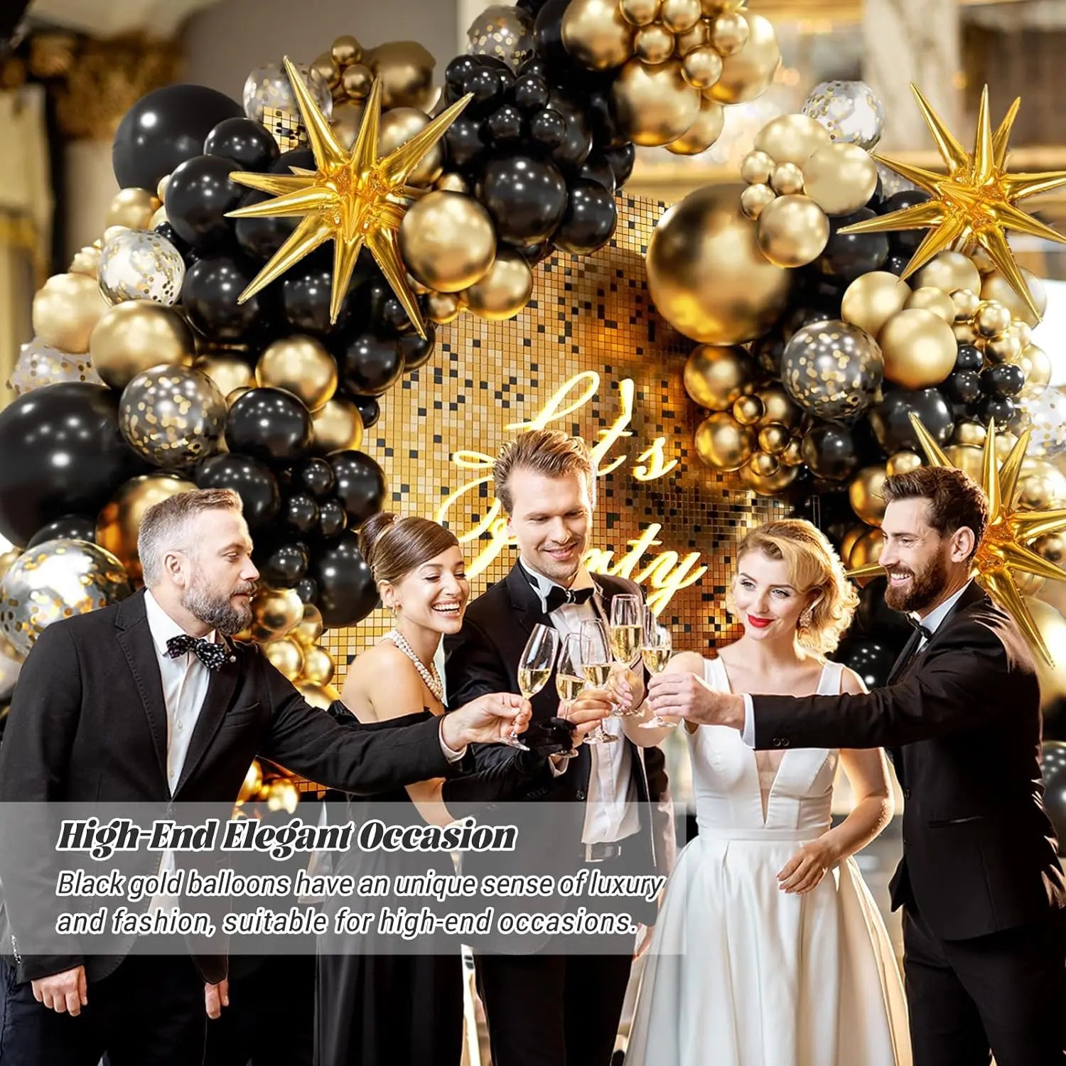 121Pcs Black and Gold Balloons Garland Arch Kit with Starburst Foil Balloons for New Years Wedding Birthday Party Decorations