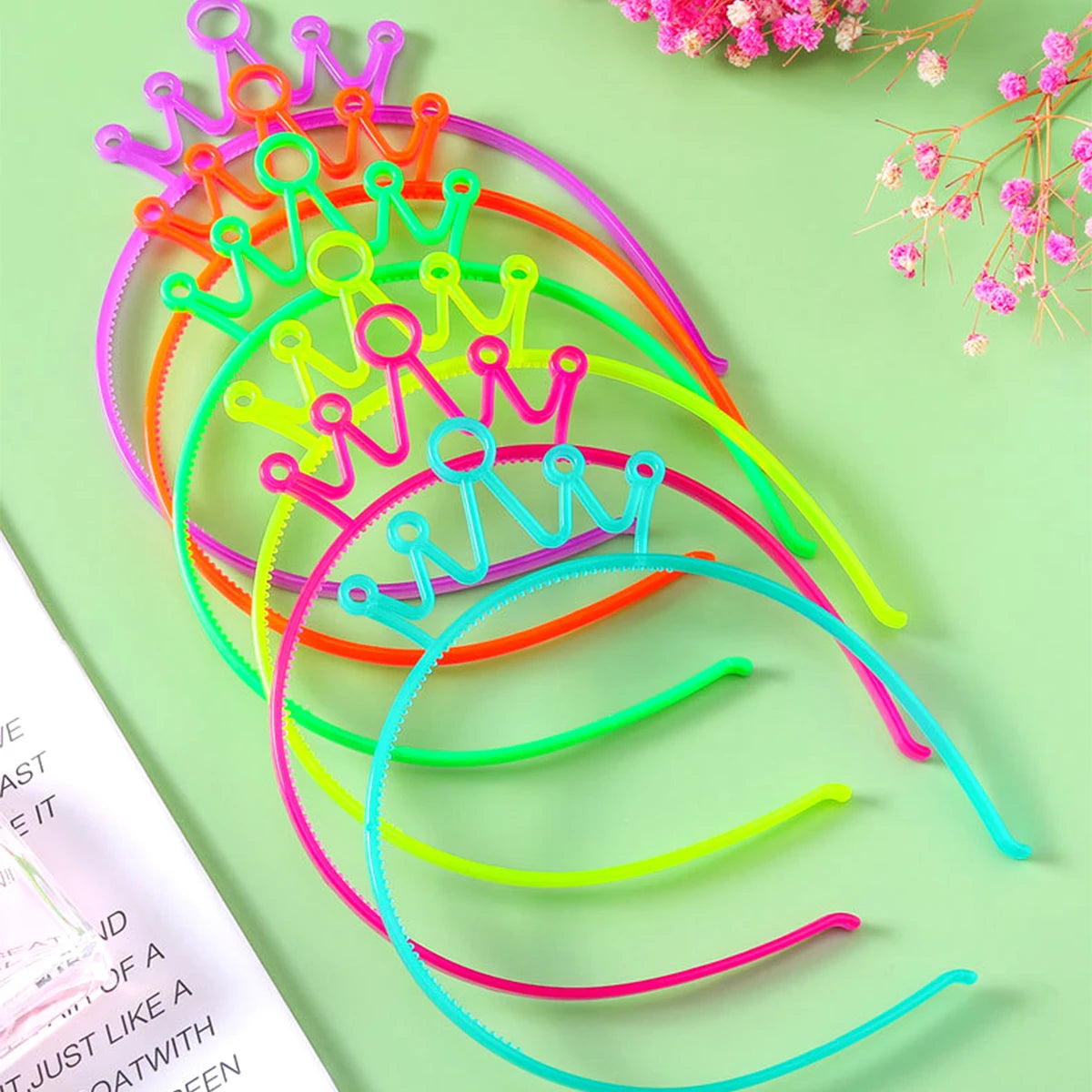 6Pcs Fluorescent Hair Hoop Plastic Headband Glow in the Dark Party Supplies Photo Booth for Kids Adults Birthday Wedding Decor