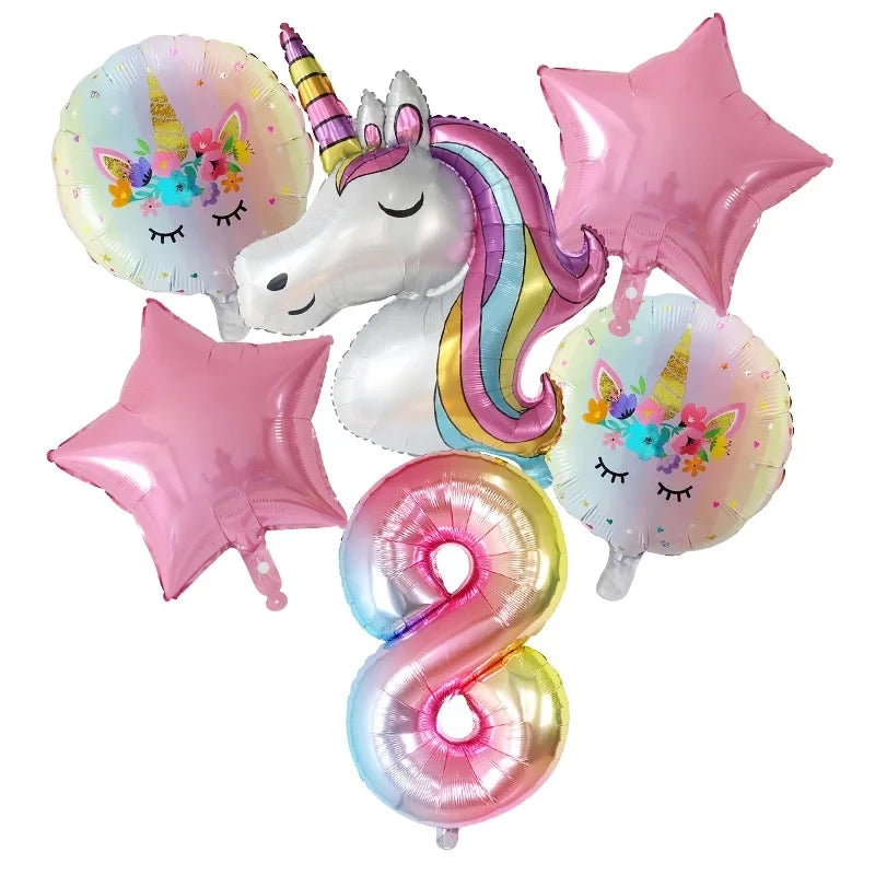 1Set Rainbow Unicorn Balloon 30 Inch Number Foil Balloons 1St Kids Unicorn Theme Birthday Party Decorationations Baby Shower Globos