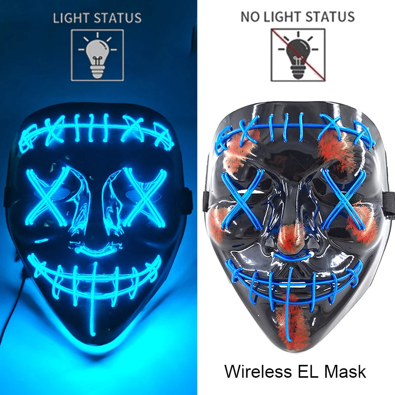 Wireless Halloween Neon LED Purge Mask Masque Masquerade Party Masks Light Grow in the Dark Horror Mask Glowing Masker