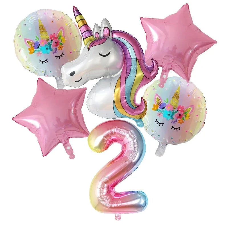 1Set Rainbow Unicorn Balloon 30 Inch Number Foil Balloons 1St Kids Unicorn Theme Birthday Party Decorationations Baby Shower Globos