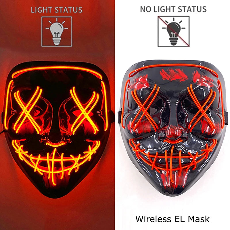 Wireless Halloween Neon LED Purge Mask Masque Masquerade Party Masks Light Grow in the Dark Horror Mask Glowing Masker