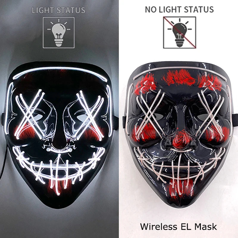 Wireless Halloween Neon LED Purge Mask Masque Masquerade Party Masks Light Grow in the Dark Horror Mask Glowing Masker