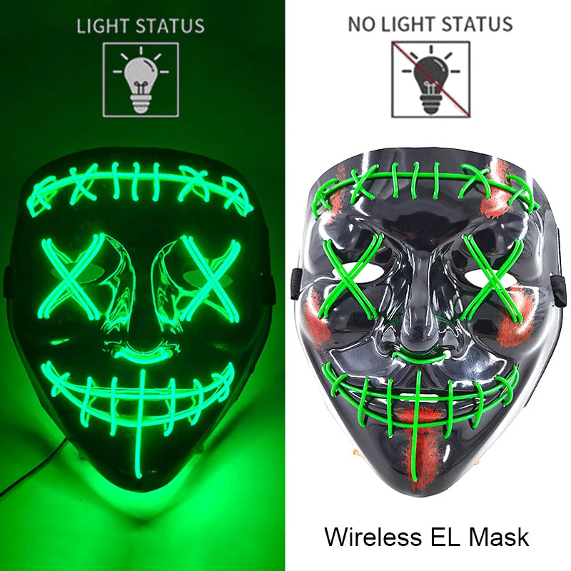 Wireless Halloween Neon LED Purge Mask Masque Masquerade Party Masks Light Grow in the Dark Horror Mask Glowing Masker