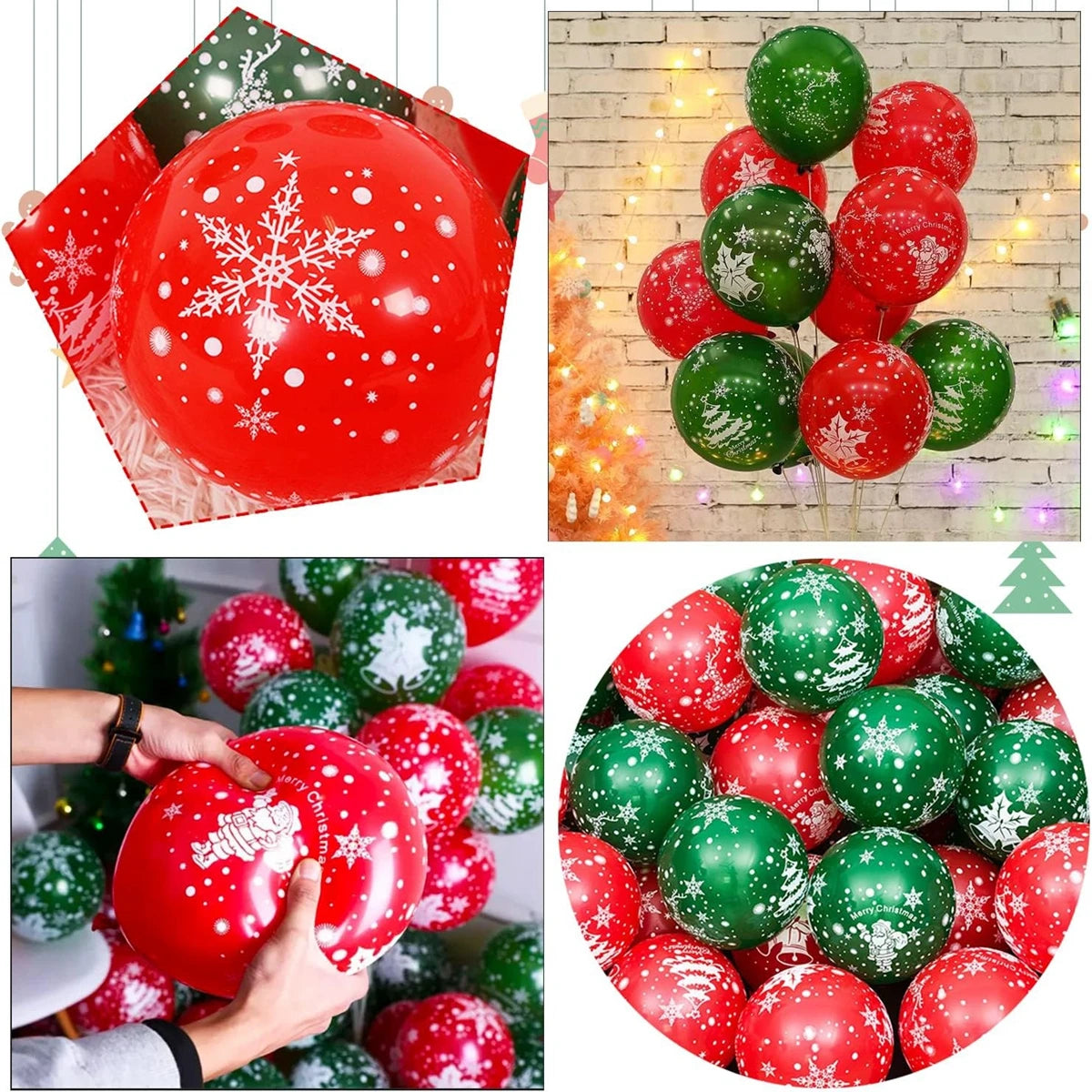 30Pcs Christmas Latex Balloon 10Inch Golden Green Red Confetti Balloons for Christmas New Year Party Decoration