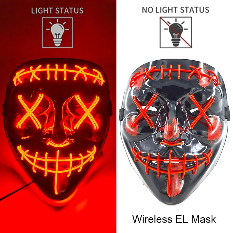 Wireless Halloween Neon LED Purge Mask Masque Masquerade Party Masks Light Grow in the Dark Horror Mask Glowing Masker