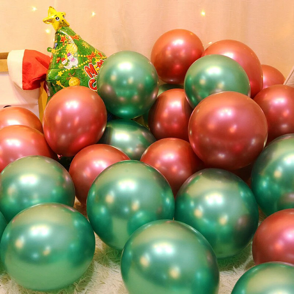 30Pcs Christmas Latex Balloon 10Inch Golden Green Red Confetti Balloons for Christmas New Year Party Decoration